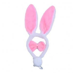 兔女郎耳朵髮箍(白+粉耳+粉啾)-3件♥