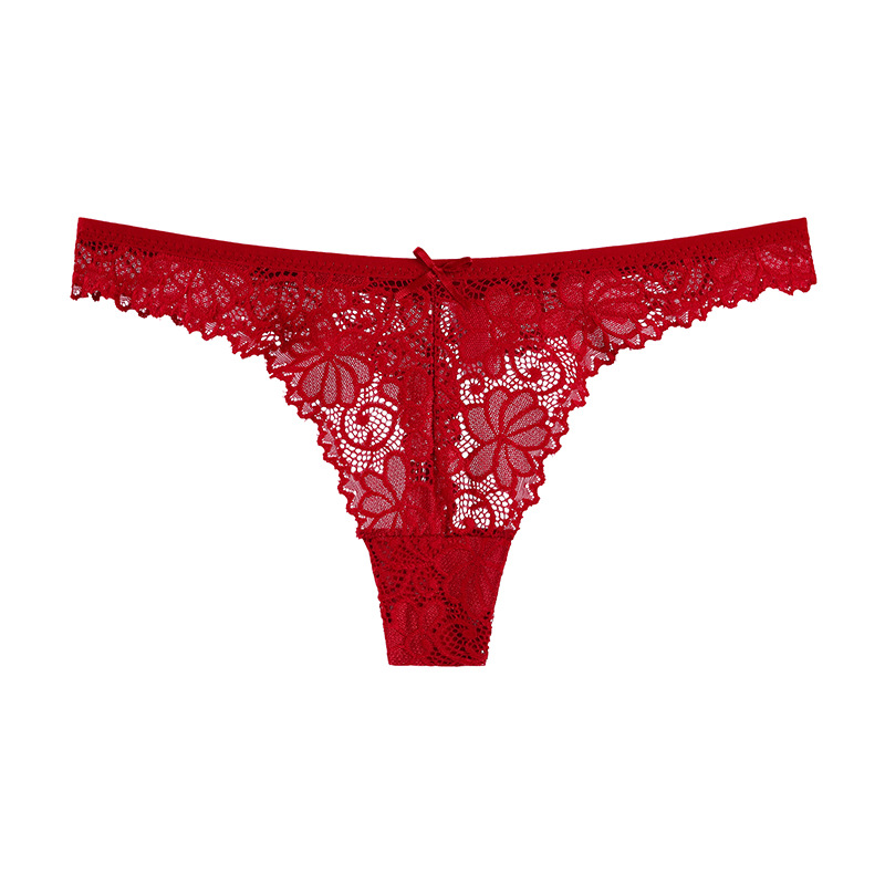 中大尺碼歐美蕾絲透氣低腰丁字褲XL(紅)♥