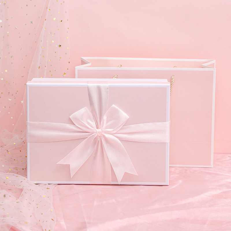 蝴蝶結包裝禮盒-附提袋(粉色)中號28x20x10♥