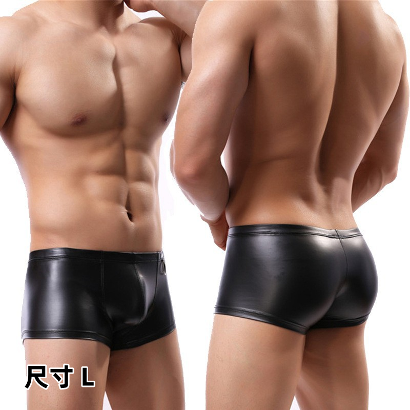 男性 仿皮漆皮 平角褲 (黑) L ♥