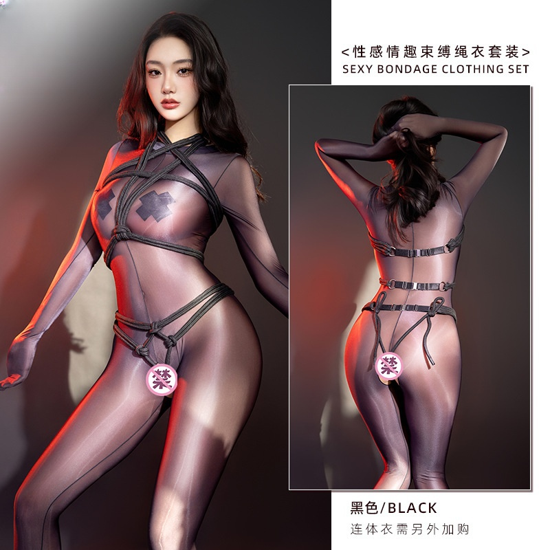 性感火辣激情純欲精緻緊縛紅繩連身衣套裝(黑)♥