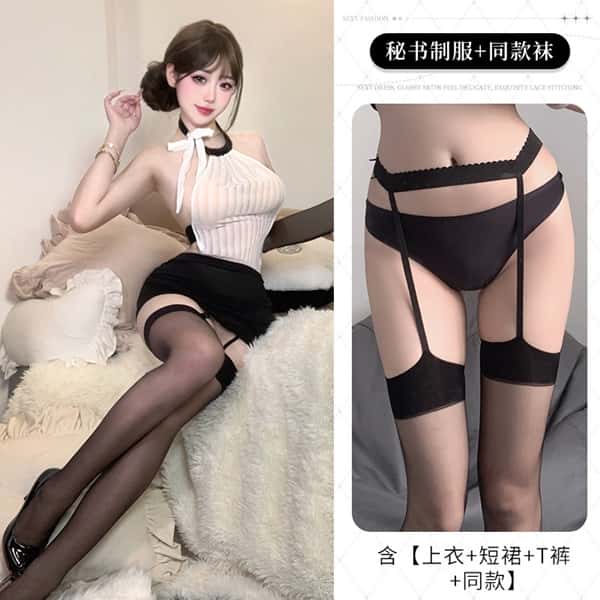 純欲小秘書 制服誘惑包臀裙 裸背鏤空套裝(含襪)