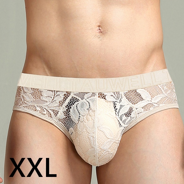 男士經典蕾絲三角褲 (米白色XXL)♥