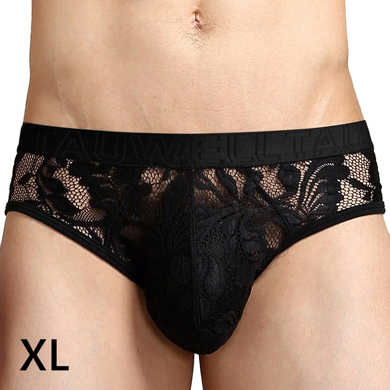 男士經典蕾絲三角褲 (黑XL)♥