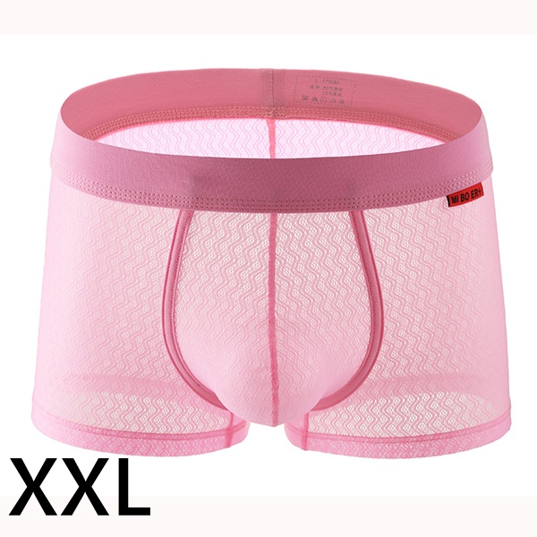 男士 純色透視平角內褲 透氣四角短褲 (粉色XXL)♥
