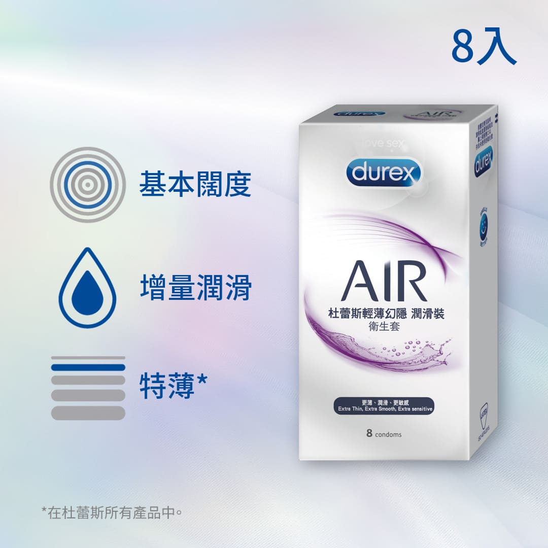 【52mm】Durex 杜蕾斯AIR輕薄幻隱潤滑裝保險套 8入裝