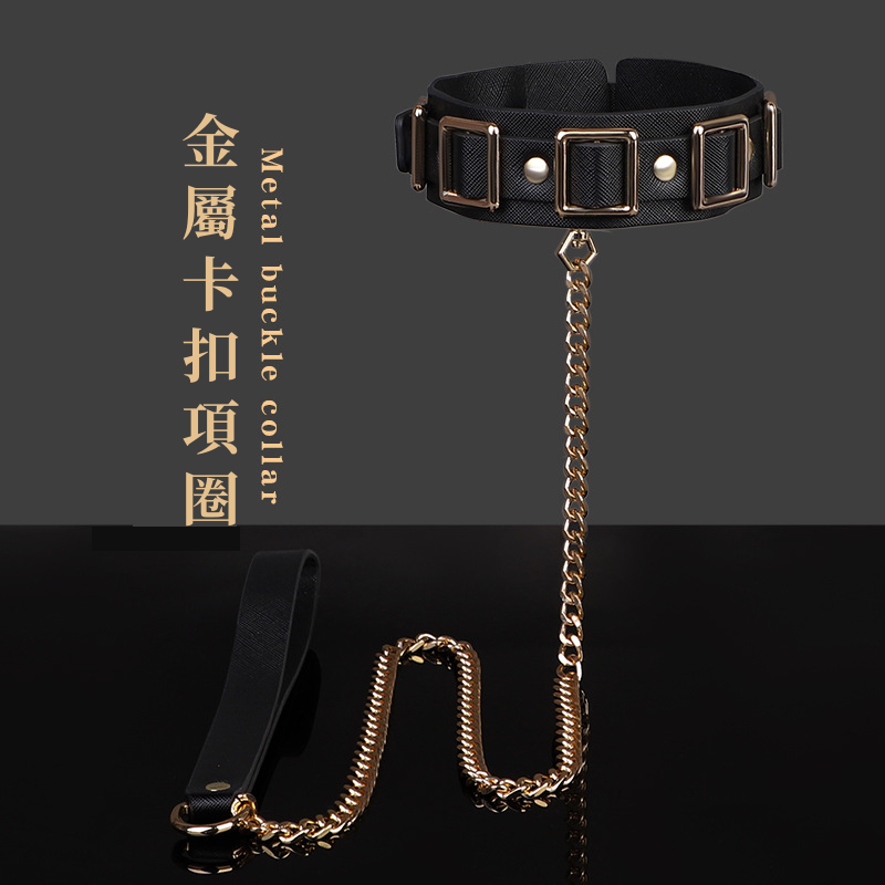 SM真皮牽引繩 金屬卡扣項圈牽引 另類束縛 (黑)♥