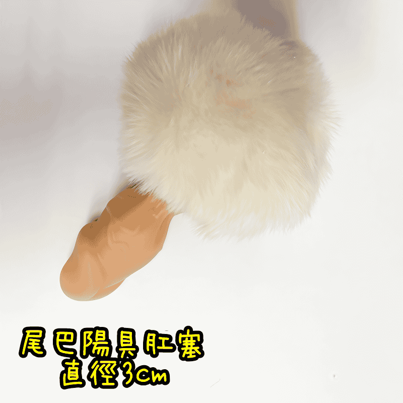 【直徑3cm】小陽具造型 後庭毛毛球兔尾巴 尾巴肛塞(白)♥