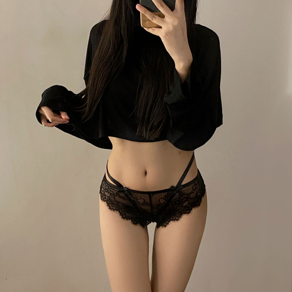 熱辣生姿．法式性感蕾絲透視內褲.三角褲【黑】♥