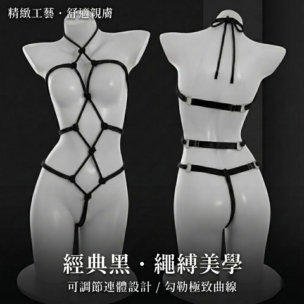 綁縛綑綁 束縛綑綁可調節連體衣.繩縛衣【黑】♥
