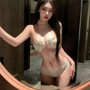 性感情趣蕾絲透視誘惑兩件式可拆水鑽胸鏈連身套裝(白色)♥