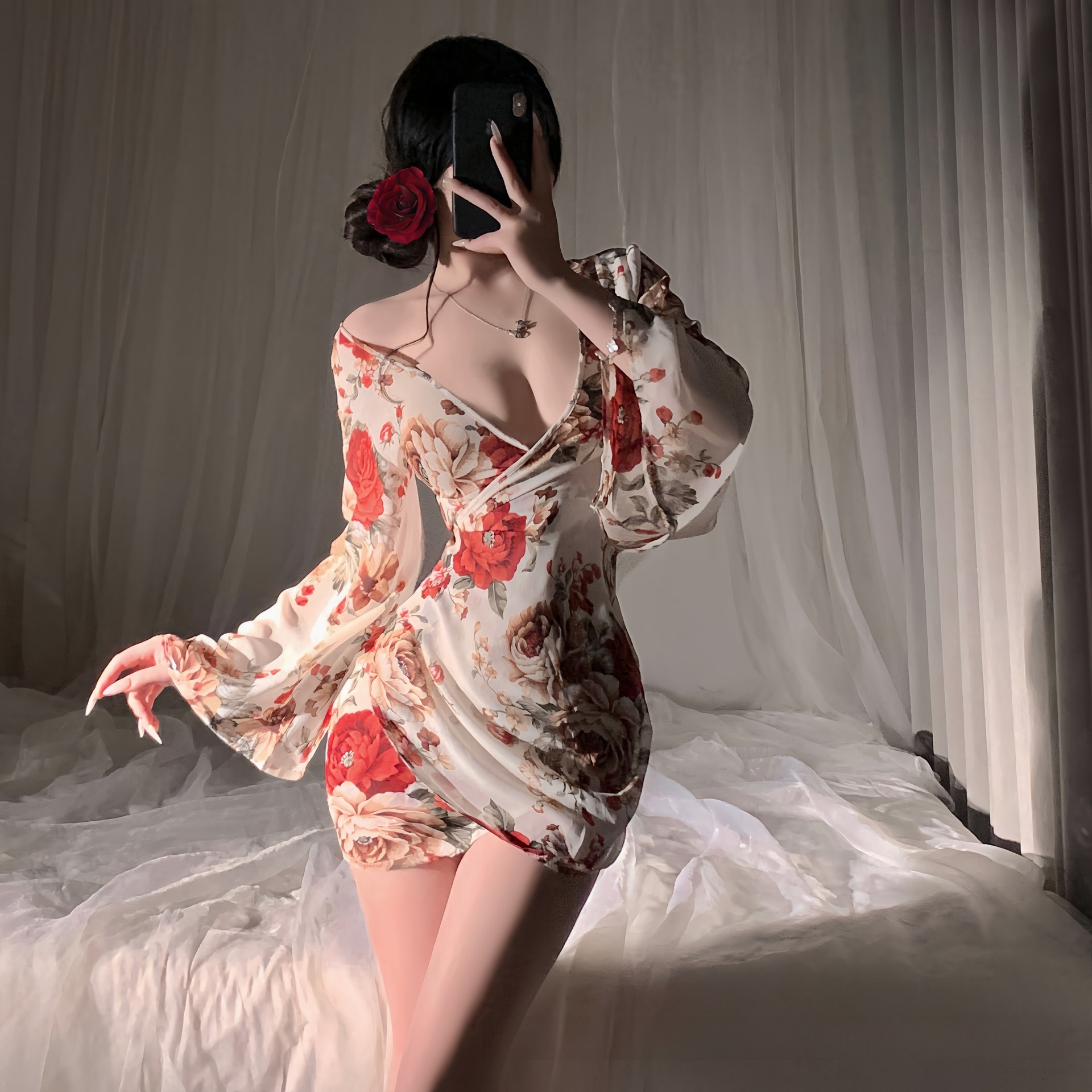 性感純欲 低胸深V開襟 日系和服印花套裝♥
