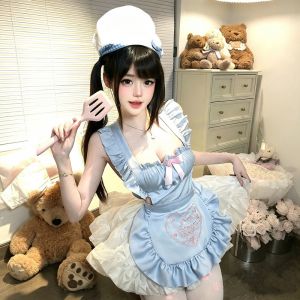 情趣性感小廚娘女僕裝緞面蘿莉圍裙♥